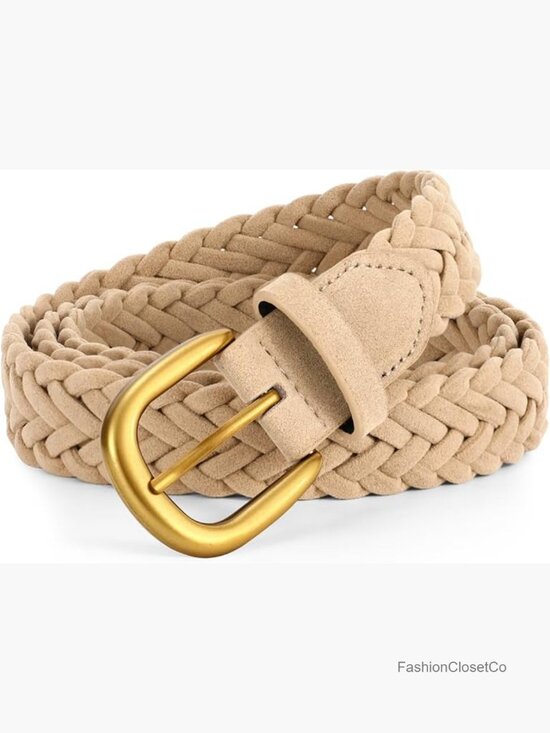 Braided Suede Belt with Gold Buckle - Adjustable Woven No-Hole Fit for Dresses main image 7